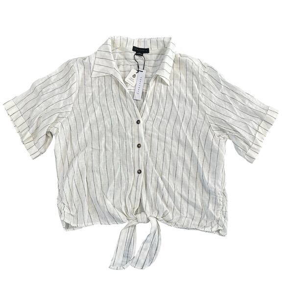 Sanctuary Women's Linen Blend Striped Front Tie Shirt Size XXL - Picture 1 of 5
